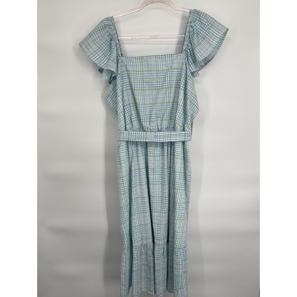 NEW St. John's Bay Green Blue Plaid Maxi‎ Dress Sz XL Sundress Summer Org $79